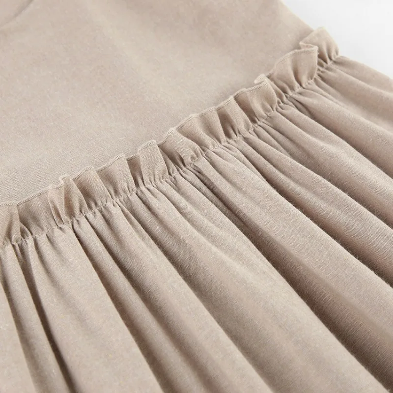 Robe à bretelles en coton et lin pour femmes, style de plage, fausse robe décontractée, bord à volants doux, robe à bretelles A-Line, printemps et été – Image 6