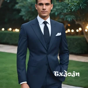 Tuxedo d'affaires formel classique pour hommes, 2 pièces, Blazer et pantalon, ensemble de costume bleu chic pour hommes, tenue d'invité de fête de mariage personnalisée